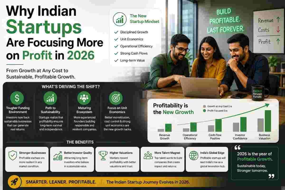 Illustration for the article: Why Indian Startups Are Focusing More on Profit in 2026  