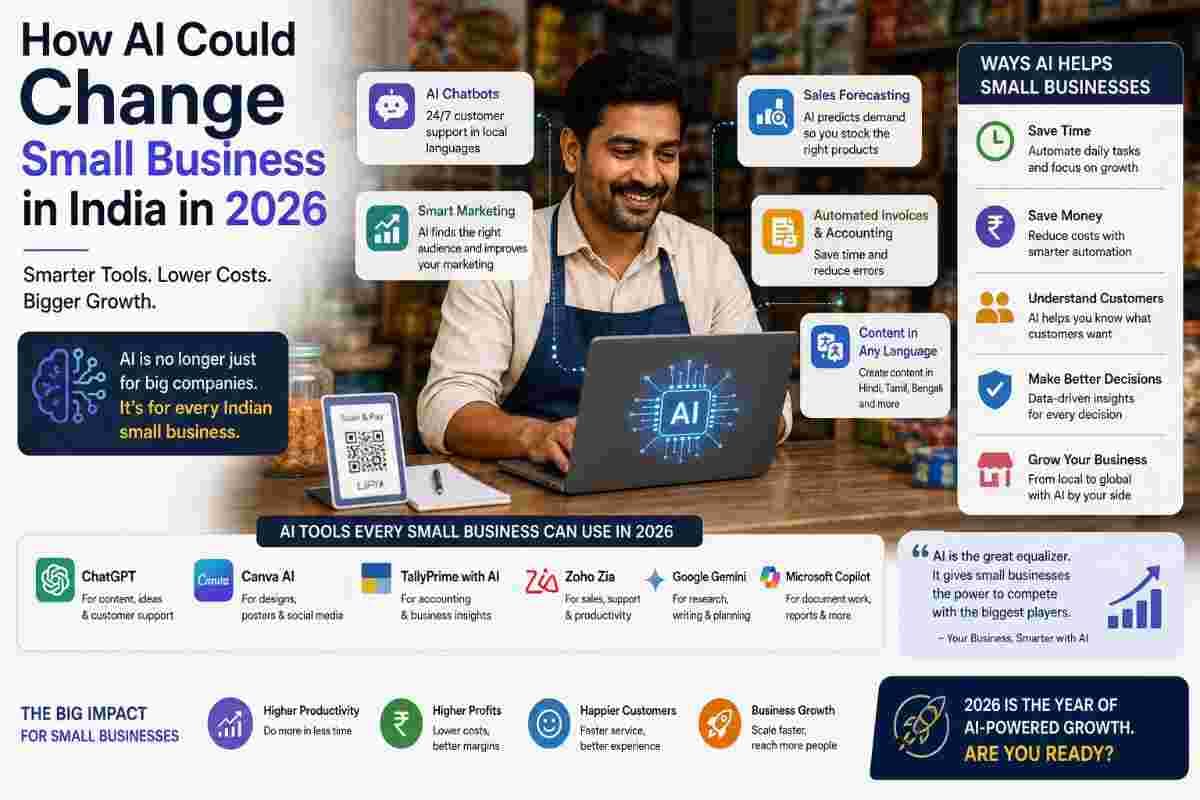 Illustration for the article: How AI Could Change Small Business in India in 2026  
