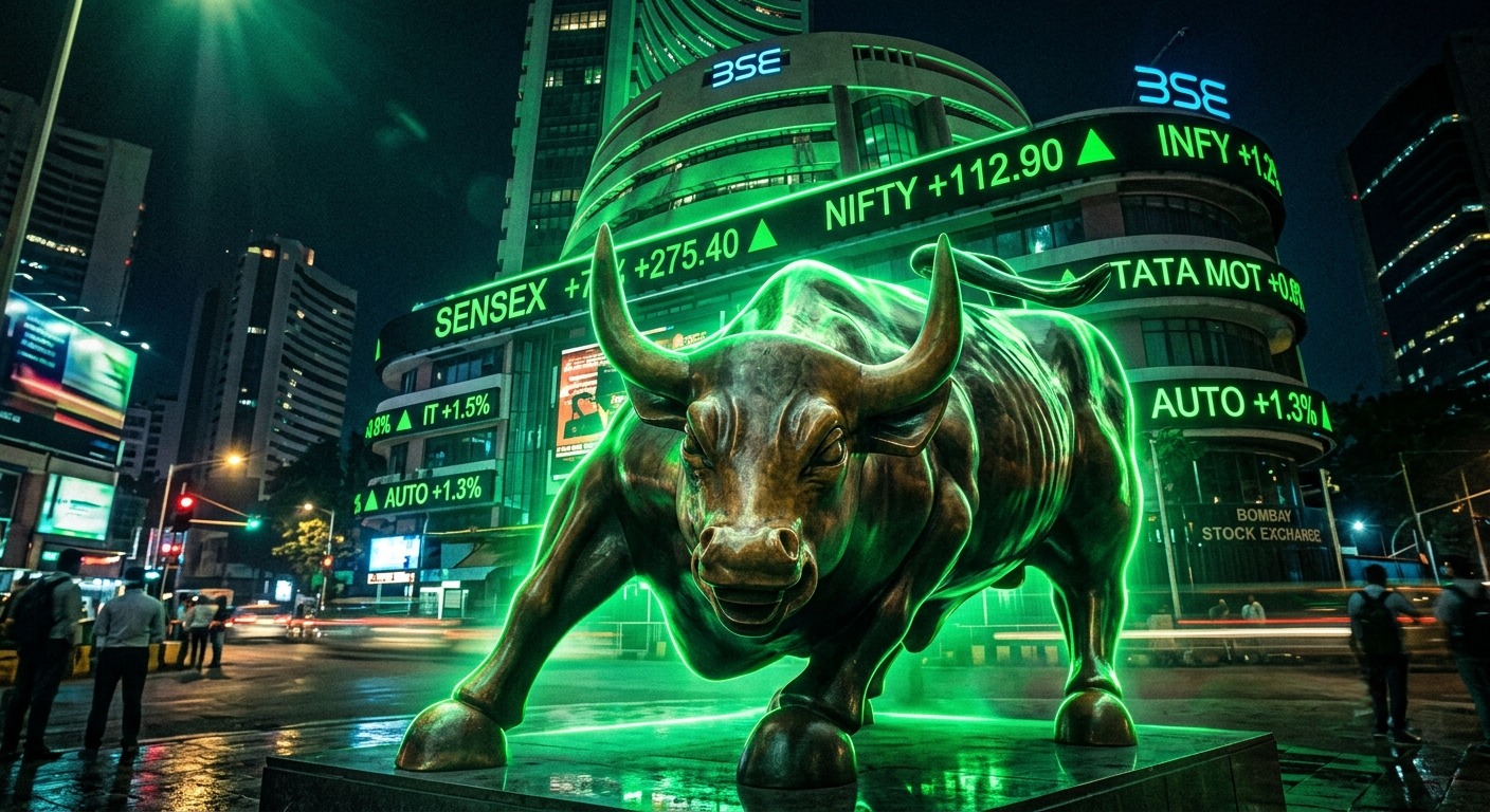 Illustration for the article: Dalal Street's 270-Point Surge: IT & Auto Power Nifty